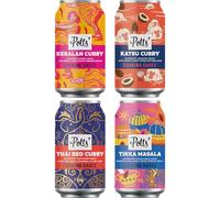 Potts’ Katsu Curry, Tikka Masala, Thai Red Curry, & Keralan Sauce in Can, 330g Each - Mixed Sauce Cans for Vegan & Traditional Meals - Easy Open Can, Ready to Use Stock