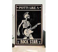 Potty Like A Rock Star Guitar Funny Metal Tin Sign Retro Plaque For Home Kitchen Bathroom Cafe Pub Wall Art Decor 12x16 Inch