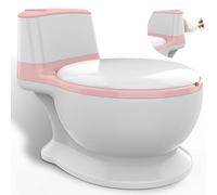 Potty - Potty Training Toilet Seat Travel Potty for Toddlers Toilet Potty with Cleaning Brush, Wipes Storage & Splash Guard Portable Simulated Toilet Potty for Ages 1-6 Kids Boys Girls, Pink White