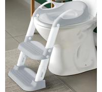 Potty Training Ladder - Soft Cushioned Seat, Adjustable Height, Collapsible, Non-Slip with Splash Guard - Ready Step Go! - Jool Baby (Gray)