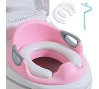 Potty Training Seat for Kids Toddlers Toilet Trainer for Baby with 2 Cushions and Brush Safety Handle and Backrest Anti-Splash Design Portable Non Slip Easy Clean for Round and Oval Toilets