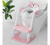 Potty Training Seat with Step Stool, Toddler Potty Training Toilet Seat with Non-Slip Steps Splash Guard Safety Handles and Waterproof Cushion, 2 In 1 Toddler Potty Seat for Toddlers Kids Boys Girls(P