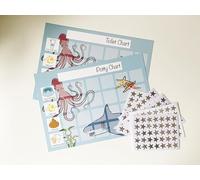 Potty Training Sticker Chart with 3500+ Stickers - Reusable A4 Toilet Training Reward Chart for Boys & Girls| Durable Gloss Chart | Toddler Potty & Toilet Routine, Autism & SEN Friendly (Sea)
