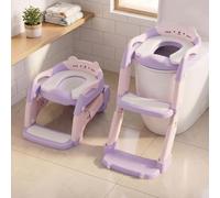 Potty Training Toddler Toilet Seat,Newly Upgraded 3 in 1 Steps Stool,Multi-Functional Splash-Proof Guard,Foldable for Kids Boys Girls,Adjustable Toddler Toilet Seat and Step Purple