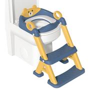 Potty Training Toilet Seat, 2 in 1 Potty Training Seat Adjustable Toddlers Potty Toilet Trainer with Steps Non Slip Handle & Soft Cushion Foldable Travel Toddler Toilet Seat for Kids Boys Girls, Blue