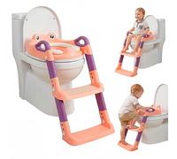 Potty Training Toilet Seat, 2 in 1 Toddler Toilet Seat with Adjustable Height PVC Soft Cushion, Comfortable Potty with Ladder for Child Baby Boy Girl Easy Step-Up(Pink)