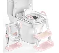 Potty Training Toilet Seat,Adjustable Toddler Toilet Seat with Steps,Anti Splash Handle&Soft Cushion,Child Toilet Training Seat for Kids Boys Girls