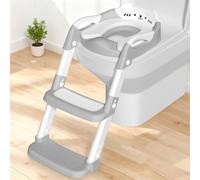 Potty Training Toilet Seat Toddler Toilet Seat with Step Kids Toilets Steps for Toddlers Child Baby Boy Girl Anti Splash Soft Cushion Handle Adjustable Potty Training with Ladder in Bathroom, Grey