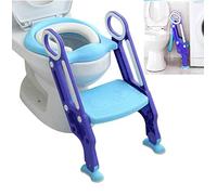Potty Training Toilet Seat with Step Stool Ladder for Kids Children Baby Toddler Toilet Training Seat Chair with Soft Cushion Sturdy and Non-Slip Wide Steps for Girls and Boys (Blue)