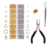 POTUANOT 2000 Pcs Jump Rings Kit,Open Jump Ring,Needle Nose Plier and Tweezer for Jewelry Making Supplies and Necklace Repair(Silver and Gold,4mm - 10mm)