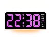 POTUBI Digital alarm clock,Electronic Alarm Clock with 4 Levels of Brightness Adjustment Mood Light Temperature Dual Date Week 12/24 Hour Snooze Easy to Use for Home Bedroom Office(Pink)