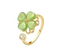 POTUBI Lucky Green Four Leaf Clover Spinner Ring Cubic Zirconia Love Heart Cat Eye Stone Flower Stacking Adjustable Open Statement Relief Stress Fidget Finger Bands Wedding Rings