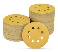 POTUINOM 100PCS 5 Inch 8 Hole Sanding Discs 100 Grit,Gold Round Hook and Loop Sandpaper for Random Orbital Sander