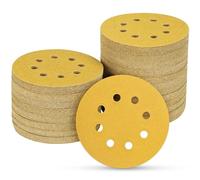 POTUINOM 100PCS 5 Inch 8 Hole Sanding Discs 150 Grit,Gold Round Hook and Loop Sandpaper for Random Orbital Sander