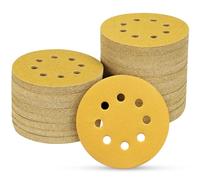 POTUINOM 100PCS 5 Inch 8 Hole Sanding Discs 180 Grit,Gold Round Hook and Loop Sandpaper for Random Orbital Sander
