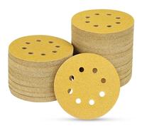 POTUINOM 100PCS 5 Inch 8 Hole Sanding Discs 60 Grit,Gold Round Hook and Loop Sandpaper for Random Orbital Sander