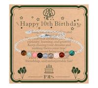 POTUS 10 Year Old Birthday Gifts Charm Bracelet for Women, Tiny Natural Stones Birthday Bracelet Gifts for Daughter Granddaughter Niece with Happy 10th Birthday Card