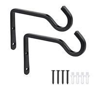 POTWPOT Wall Basket Hooks, 2 Pack Heavy Duty Stand Hooks for Flower Basket Plants, Bird Feeder, Wind Chimes (Black)