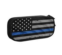 Pouch For School Office Supplies American Thin Blue Line Flag Big Capacity Pen Case Large Capacity Pencil Bag For Students Stationery Pouch Pencil Box Desk Organizer With Smooth Zipper Portable Pencil