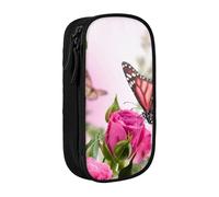 Pouch For School Office Supplies Big Capacity Butterfly Kissing Flowers Pen Case Large Capacity Pencil Bag For Students Stationery Pouch Pencil Box Desk Organizer With Smooth Zipper Portable Pencil