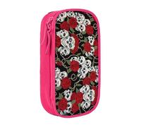Pouch For School Office Supplies Big Capacity Cool Skull Head And Roses Pen Case Large Capacity Pencil Bag For Students Stationery Pouch Pencil Box Desk Organizer With Smooth Zipper Portable Pencil