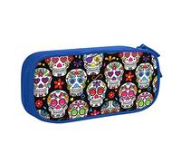 Pouch For School Office Supplies Colorful Flower Skulls Big Capacity Pen Case Large Capacity Pencil Bag For Students Stationery Pouch Pencil Box Desk Organizer With Smooth Zipper Portable Pencil