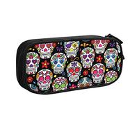 Pouch For School Office Supplies Colorful Flower Skulls Big Capacity Pen Case Large Capacity Pencil Bag For Students Stationery Pouch Pencil Box Desk Organizer With Smooth Zipper Portable Pencil