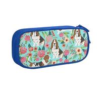 Pouch For School Office Supplies Sweet Basset Hound Florals Big Capacity Pen Case Large Capacity Pencil Bag For Students Stationery Pouch Pencil Box Desk Organizer With Smooth Zipper Portable Pencil