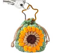 Pouch Keychain, Woven Sunflower Keyring Charm, Cute Coin Purse with Drawstrings Keychain Charm for Women Girls Teens Handbag Backpack Key Ring Decor
