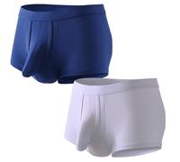 Pouchsexy Underpants big man's pouch underwear Mens Dual Trunks Separate Pouches Bulge Enhancing Boxer Briefs 3063-PJ, Navy/White, M