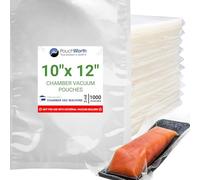 PouchWorth 1,000 Pack Clear 10" x 12", 3 mil Chamber Machine Pouches, Pre-Cut Chamber Vacuum Sealer Bags, Heavy Duty Seal Pouch, BPA-Free Chamber Sealer Bags with Tear Notch