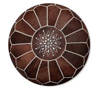 Poufs&Pillows Moroccan Leather Pouffe - Handmade - Delivered stuffed - Ottoman, leather footstool, floor cushion (Wood Brown)