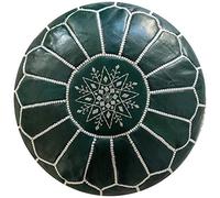 Poufs&Pillows Moroccan round Leather Pouffe - Handmade - Delivered stuffed - Ottoman, footstool, floor cushion (Green)