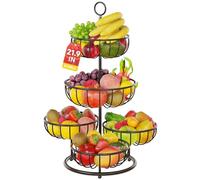PouHenier.jh 5 Tier Fruit Basket Rack Stand, Kitchen Counter Metal Wire Tiered Produce Storage Bowl Holder for Dining Table, Stable Countertop Vegetable Display Centerpiece, No Screw Easy Setup, Black