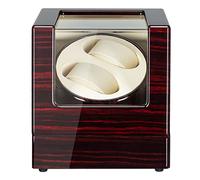 POUILLA Piano Finish Ebony Wooden Automatic Double Watch Winder Cover-Open Auto Stop Function with Quiet Mabuchi Motor