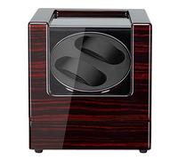 POUILLA Piano Finish Ebony Wooden Automatic Double Watch Winder Cover-Open Auto Stop Function with Quiet Mabuchi Motor