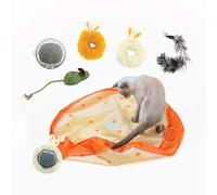 Pounce Mat Interactive Cat Toy - Indoor Hunting Game by Paw Paw | Hide & Seek Moving Ball, Motion-Activated Rolling Ball with Bunny Ears & Mouse Tail, 2-in-1 Play Mat