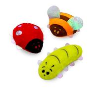 Pounce & Purr™ Cat Toy 3-Pack - Lady Bug, Honey Bee, & Centipede Plush Toys, Catnip & Silvervine Infused with Shiny Iridescent Accents - Interactive Play for Cats & Kittens (Backyard Buggin' Series)