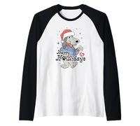 Pound Puppies Christmas Happy Holidays Distressed Style Art Raglan Baseball Tee