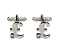 Pound Sign Cufflinks for Men - Onyx Art CK109 Silver-Tone £ Symbol Cuff Links, Finance Gift for Bankers, Accountants and Formal Shirts