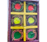 Pound VegDiyas for Diwali Decoration | Hand Painted Clay Mitti Diya | Lanterns for Diwali Decoration | Decoration Terracota Diya | Handmade Colourful Terracota Diyas - Pack of 6