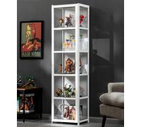 Pounjsd Acrylic Display Cabinet, Bamboo Display Cabinet, Figures Display Cabinet, White Display Cabinet Curio Cabinet with Acrylic Doors,living room display cabinet, Double Door Design