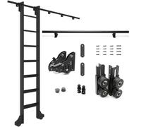 Pounjsd Black Sliding Library Ladder Hardware Kit 3.3ft-20ft,Mobile Ladder System, Retractable Rolling Ladder Hardware Library Heavy Duty Steel Floor Roller Mobile Ladder Slide Rail, Easy Install