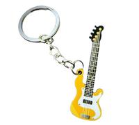Pouoir guitar keychain gift for Men Mini Cute Bass Key Chain Ring for Kids High-end Car Keyring Electric Guitar Key Holder, Yellow, Large