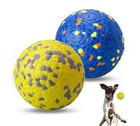 POUPUA Dog Tennis Balls for Aggressive Chewers, Indestructible Dog Balls for Fetch Game, Durable Bouncy Lightweight Floating Toys (1 Blue + 1 Yellow, Large (3" Diameter))