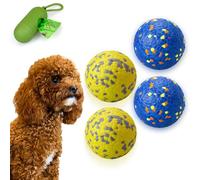 POUPUA Dog Tennis Balls for Aggressive Chewers, Indestructible Dog Balls for Fetch Game, Durable Bouncy Lightweight Floating Toys (2 Blue + 2 Yellow, Small (2.5" Diameter))