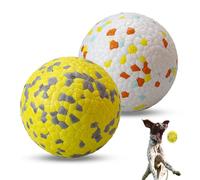 POUPUA Dog Tennis Balls for Aggressive Chewers, Indestructible Dog Balls for Fetch Game, Durable Bouncy Lightweight Floating Toys (1 White + 1 Yellow, Large (3" Diameter))