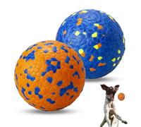 POUPUA Indestructible Dog Tennis Balls for Aggressive Chewers, Indestructible Dog Balls for Fetch Game, Durable Bouncy Lightweight Floating Toys (1 Blue + 1 Orange, Large (3" Diameter))