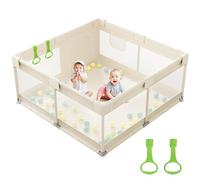 Pour Bebe Children's Playpen 120 x 120 cm, Small Baby Playpen with Breathable Net, Beige