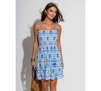 Pour Moi Mia Printed Frill Detail Shirred Beach Dress White Mix